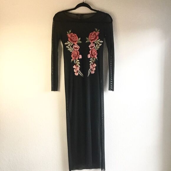 Sheer mesh dress for layering look roses embroidered witchy witchcore layering - Picture 1 of 4